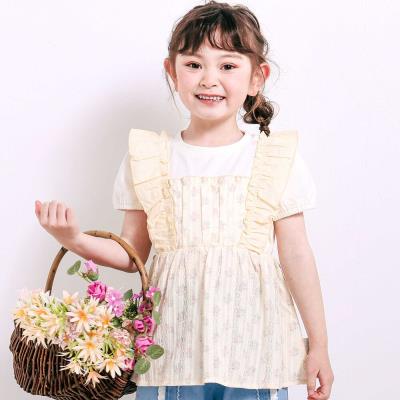 肩フリル花柄レースドッキング半袖Tシャツ(80~130cm)