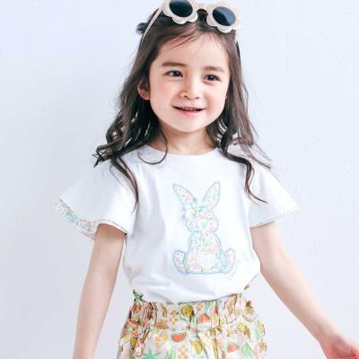 ウサギパッチ袖ハナガラ半袖Tシャツ(80~130cm)