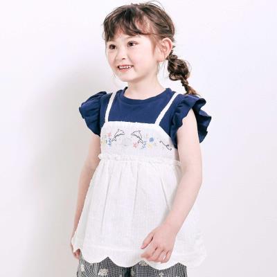 【お揃い】スカラップキャミストライプ&ドビー半袖Tシャツ(80~130cm)