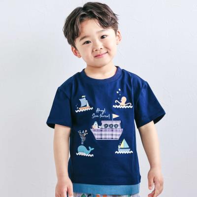 【マリンシリーズ】レイヤード風船パッチ半袖Tシャツ(80~130cm)