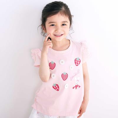 肩フリルイチゴウサギパッチ半袖Tシャツ(80~130cm)