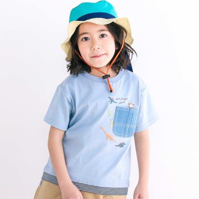 デニムポケット付き電車恐竜刺しゅうレイヤード半袖Tシャツ(80~130cm)