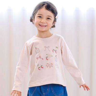 イチゴ刺しゅう裾フリル長袖Tシャツ(80~130cm)