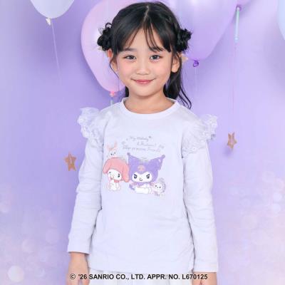 【サンリオキャラクターズｘSLAPSLIP】パッチ刺しゅう肩フリル長袖Tシャツ(80~130cm)