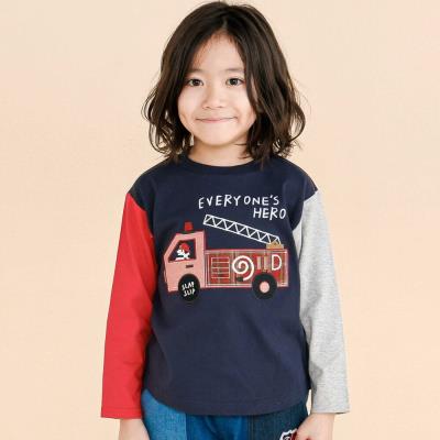 乗り物プリント袖切り替え長袖Tシャツ(80~130cm)