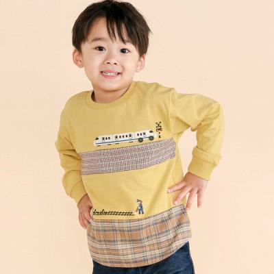 電車モチーフチェック切り替え長袖Tシャツ(80~130cm)