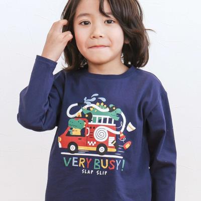 【スララク/防汚加工/オーガニックコットン】わくわくデザイン男の子長袖Tシャツ(80~130cm)