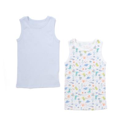 【スララク/吸汗速乾】綿100%汗とムレにサラば！くるま柄+恐竜総柄タンクトップインナー2点セット(80~130cm)
