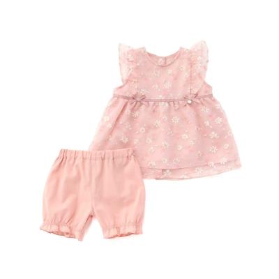 花柄リボン付きオーガンジーワンピース+ブルマ2点セットベビー(70~80cm)