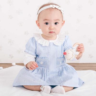 花ドットデニムラメドット柄ストライプスモッキング刺しゅうワンピース+ブルマセットアップベビー(70~80cm)