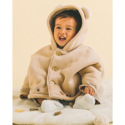 くま 耳 モチーフ お菓子 刺繍 裏ボア マント ベビー (50~90cm)