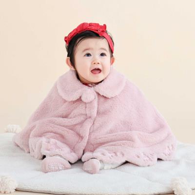 裾スカラップ花リボン刺しゅうマントベビー(50~90cm)