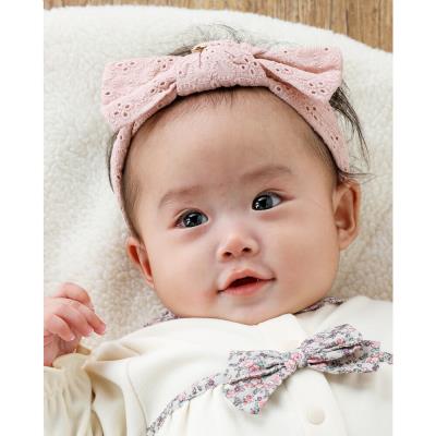 花 レース リボン コットン ヘアバンド ベビー(ﾜﾝｻｲｽﾞ ピンク