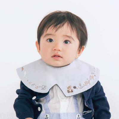 【超ポイントバック祭】 お揃い】つけ襟風リバーシブルスタイベビー(ﾜﾝｻｲｽﾞ ブルー(クマ スタイ・よだれかけ
