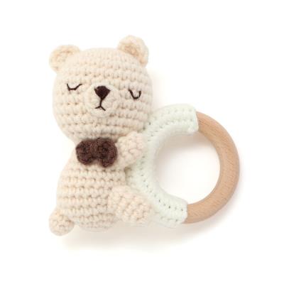 【お揃い】アニマルクマウサギペンギン恐竜すやすやモチーフ編みぐるみ木製歯がためベビー