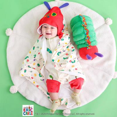 【絵本コラボ-はらぺこあおむし-】あおむし顔付き総柄おくるみベビー