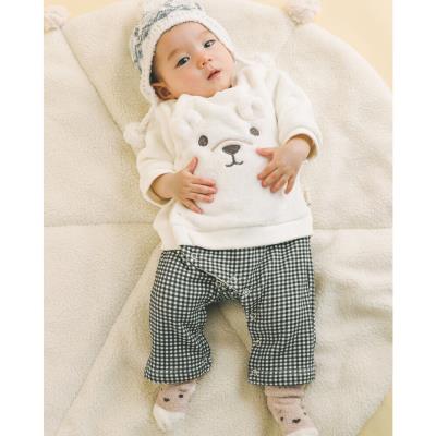 くま アニマル 耳 ボア × チェック 裏シャギー セパレート風