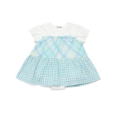 【お揃い】リボン付きダブルガーゼチェックティアード切り替えドッキングロンパースベビー(60~80cm)
