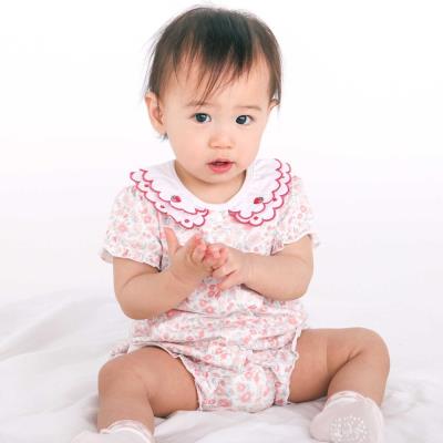 【お揃い】プリント総柄重ね襟付き半袖ロンパースベビー(60~80cm)