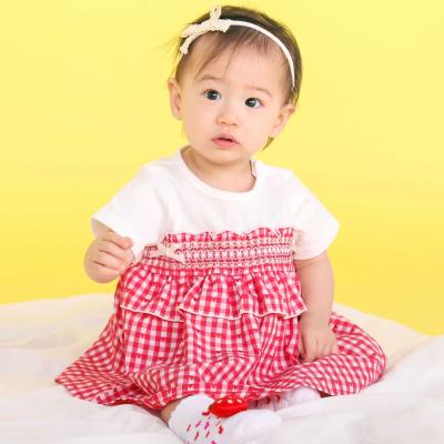 【お揃い】チェックレーススカート付きスモッキングボディミニベビー(70~80cm)