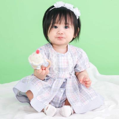 【お揃い】リボン付きマドラスチェックカバーオールベビー(70~80cm)