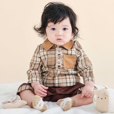 【お揃い】クマモチーフ付きシャツカバーオールベビー(70~80cm)