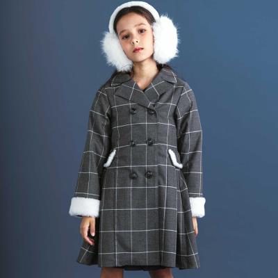 ファー付きツイル＆チェックコートワンピース(110~150cm)