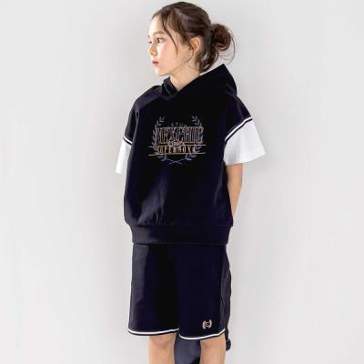 ミニ裏毛フード付き半袖パーカー+ショートパンツセットアップ(110~150cm)