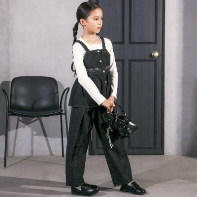 デニムビスチェ＋タック入り太パンツセットアップ(110~150cm)