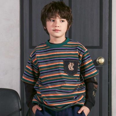 ロゴ入り長袖Tシャツ＋マルチボーダー半袖Tシャツセット(110~150cm)