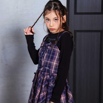 チェックレースアップビスチェ＆ロゴプリントTシャツセット(110~150cm)
