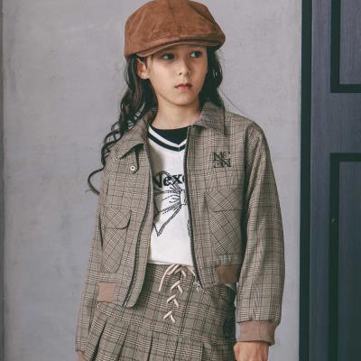 フェイクレザー&チェック柄ブルゾン(110~150cm)