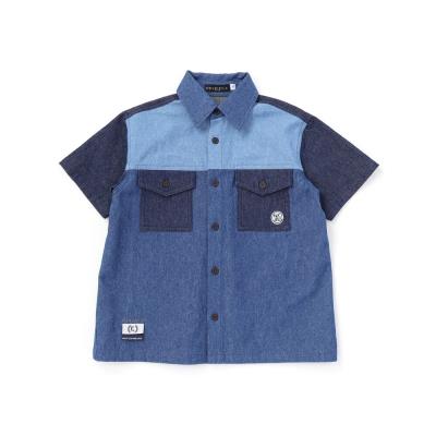 切り替え配色デニム&ツイル半袖シャツ(110~150cm)
