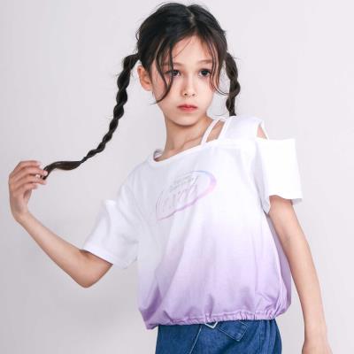 【接触冷感】ワンショルダーグラデーション天竺半袖Tシャツ(110~150cm)