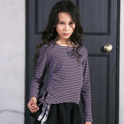 スクエアネックサイドギャザーテレコ長袖Tシャツ(110~150cm)