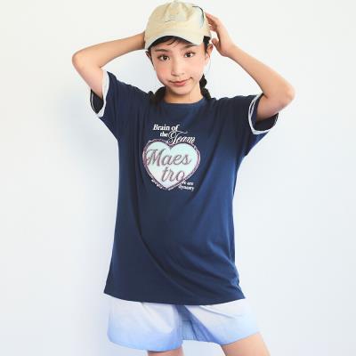【接触冷感】袖レースハートパッチ天竺Tシャツ(110~150cm)