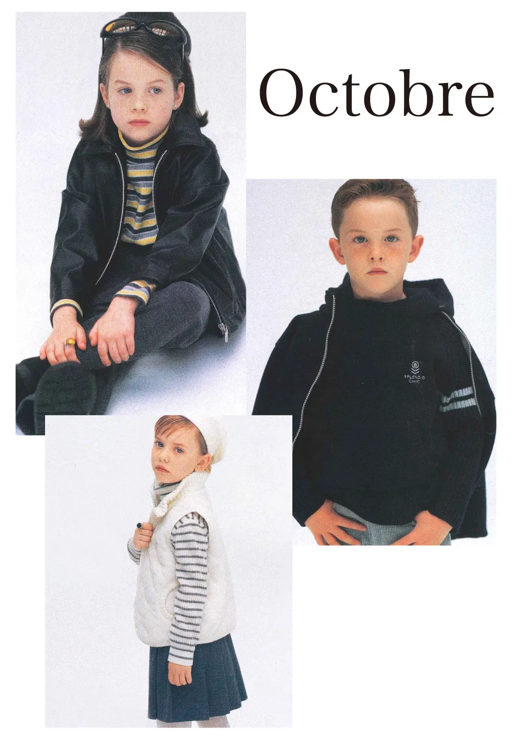 べべ 2025年秋冬（AW）アーカイブコレクションのキービジュアル。1999年秋冬の復刻アイテムを着用したキッズモデル