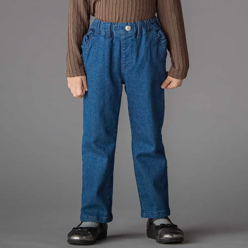 フリルストレッチデニムロングパンツ（ブラック）の全体商品画像