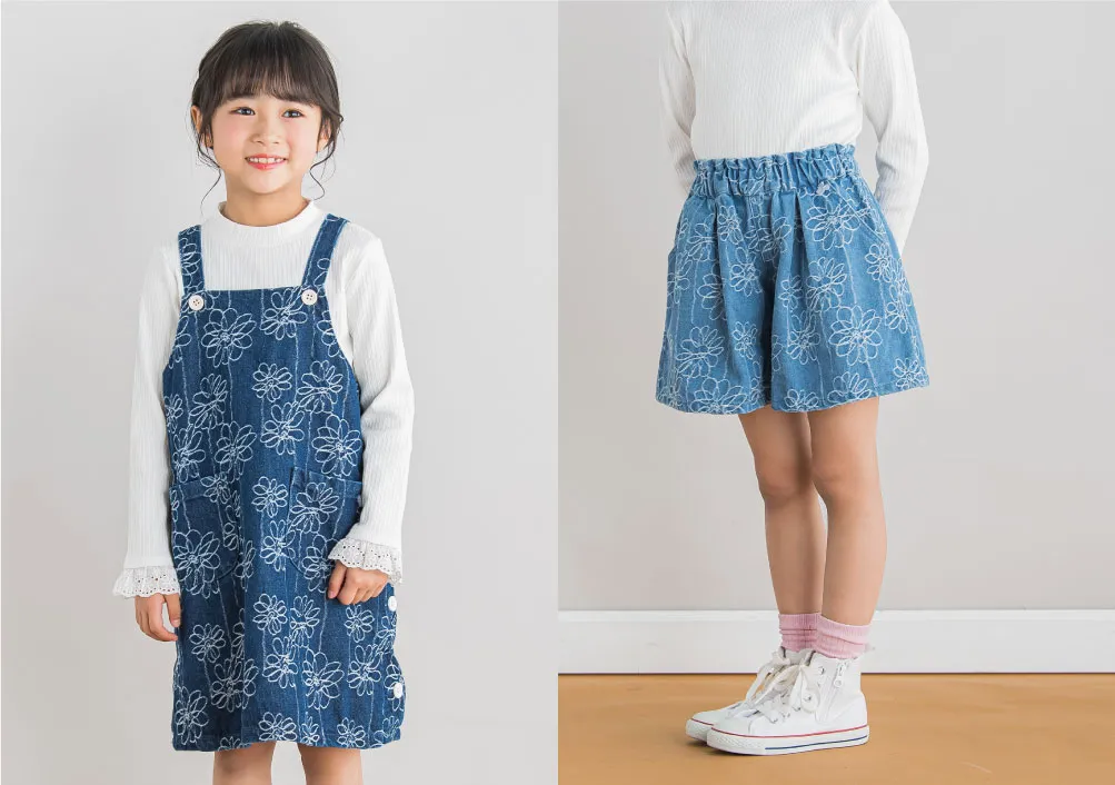 花柄刺繍デニムジャンスカ