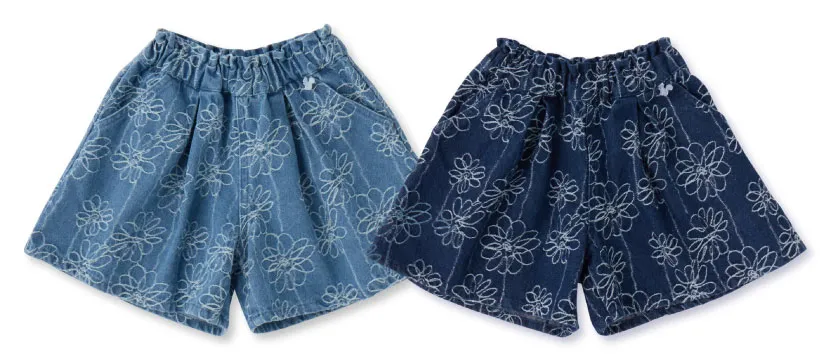 花柄刺繍デニムキュロット