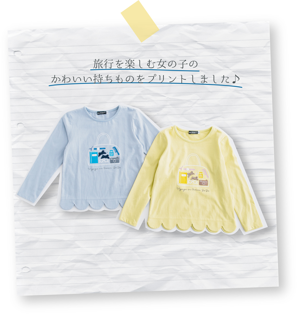 旅行を楽しむ女の子のかわいい持ちものをプリントしました♪