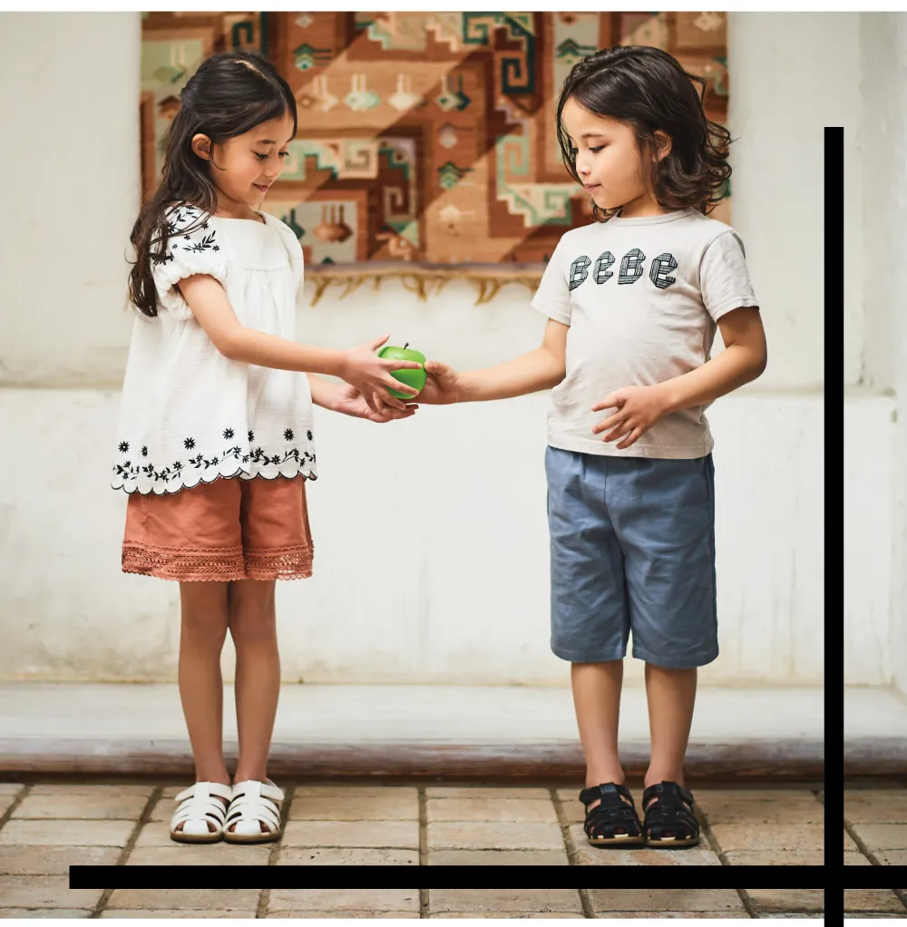 女の子と男の子のコーディネート