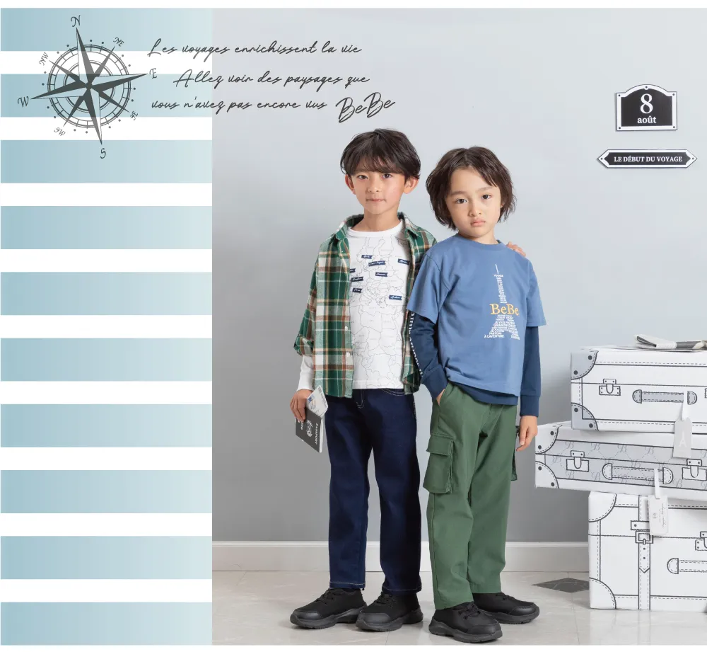 BeBe（べべ）2025年8月コレクション：子供用Tシャツとスカートのコーディネート