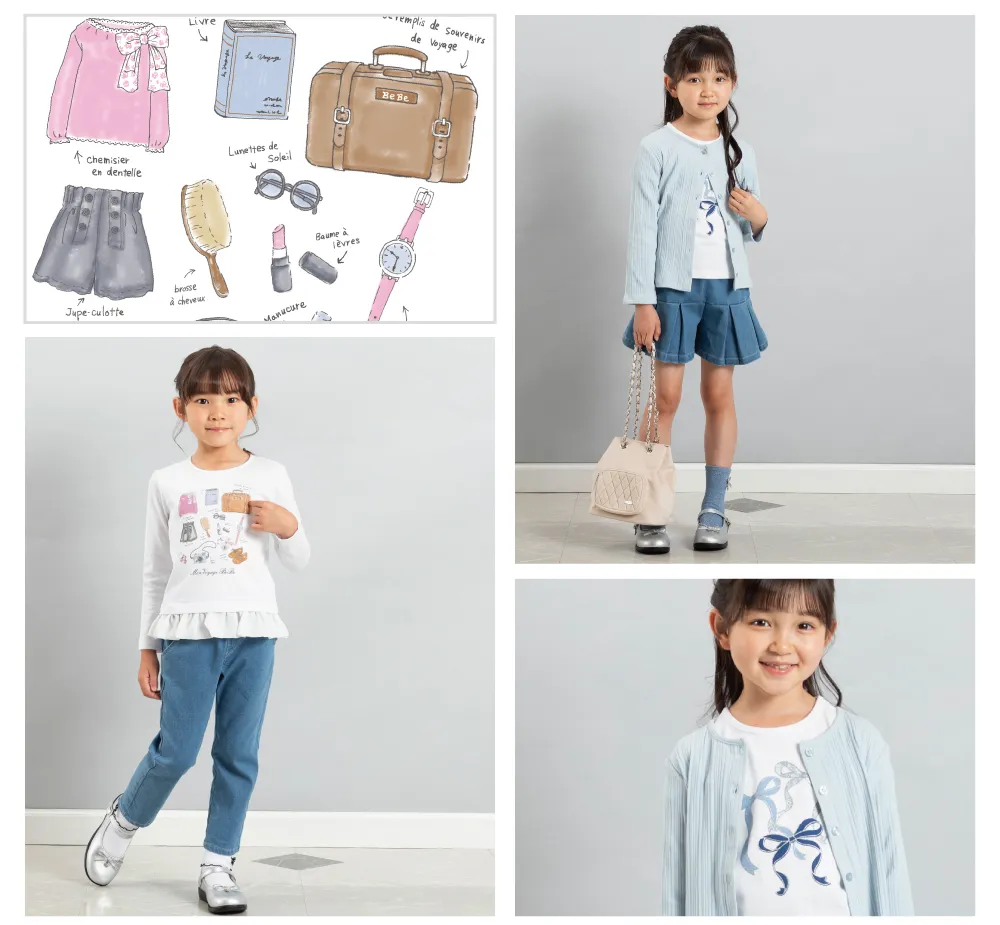 BeBe（べべ）2025年8月コレクション：子供用Tシャツとパンツのコーディネート