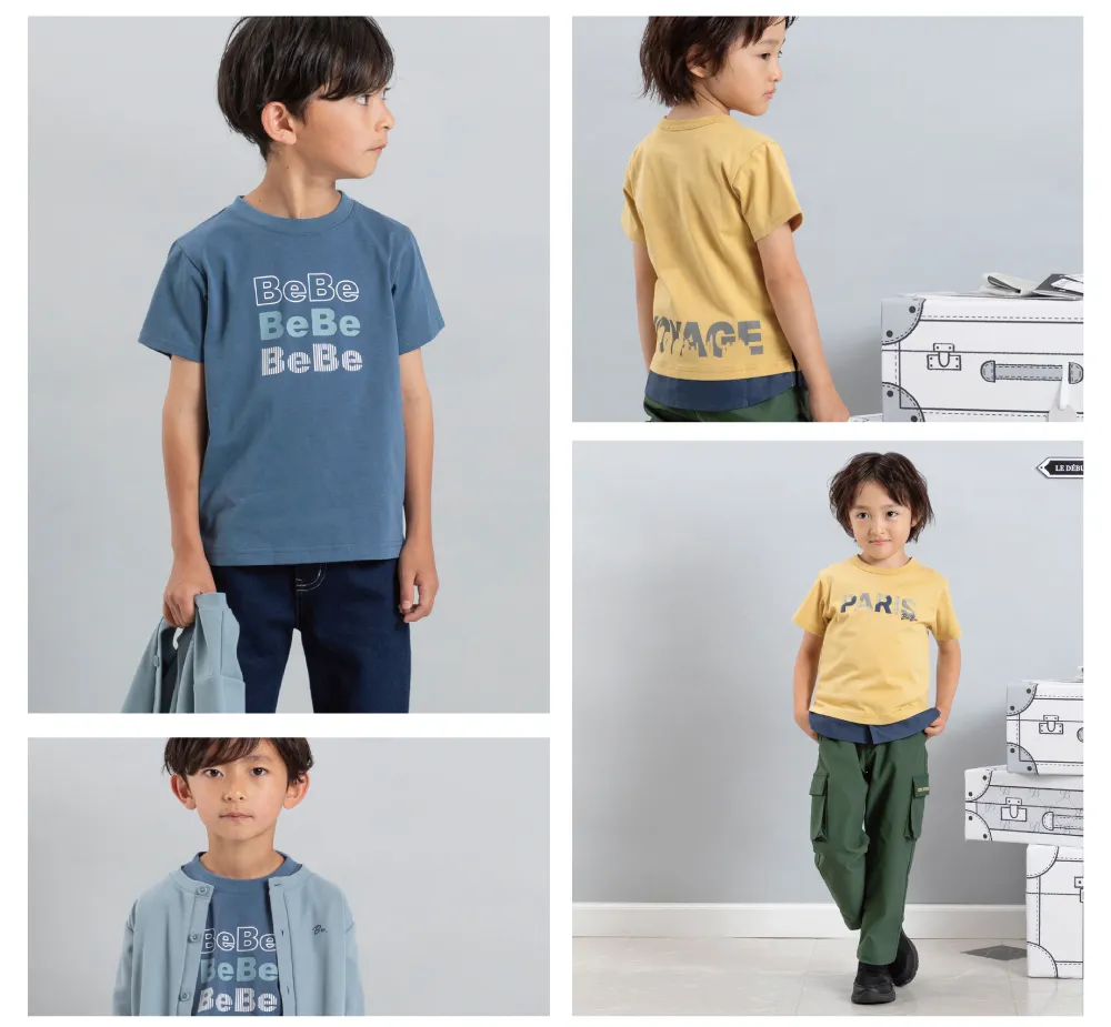 BeBe（べべ）2025年8月コレクション：子供用アンサンブルとTシャツのコーディネート