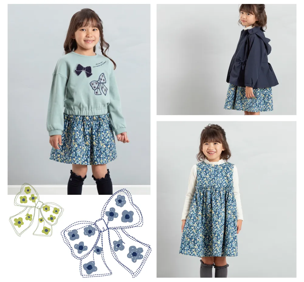 BeBe 2025年秋冬コレクション「クルーズ」のニットとチェック柄キュロットを着た女の子