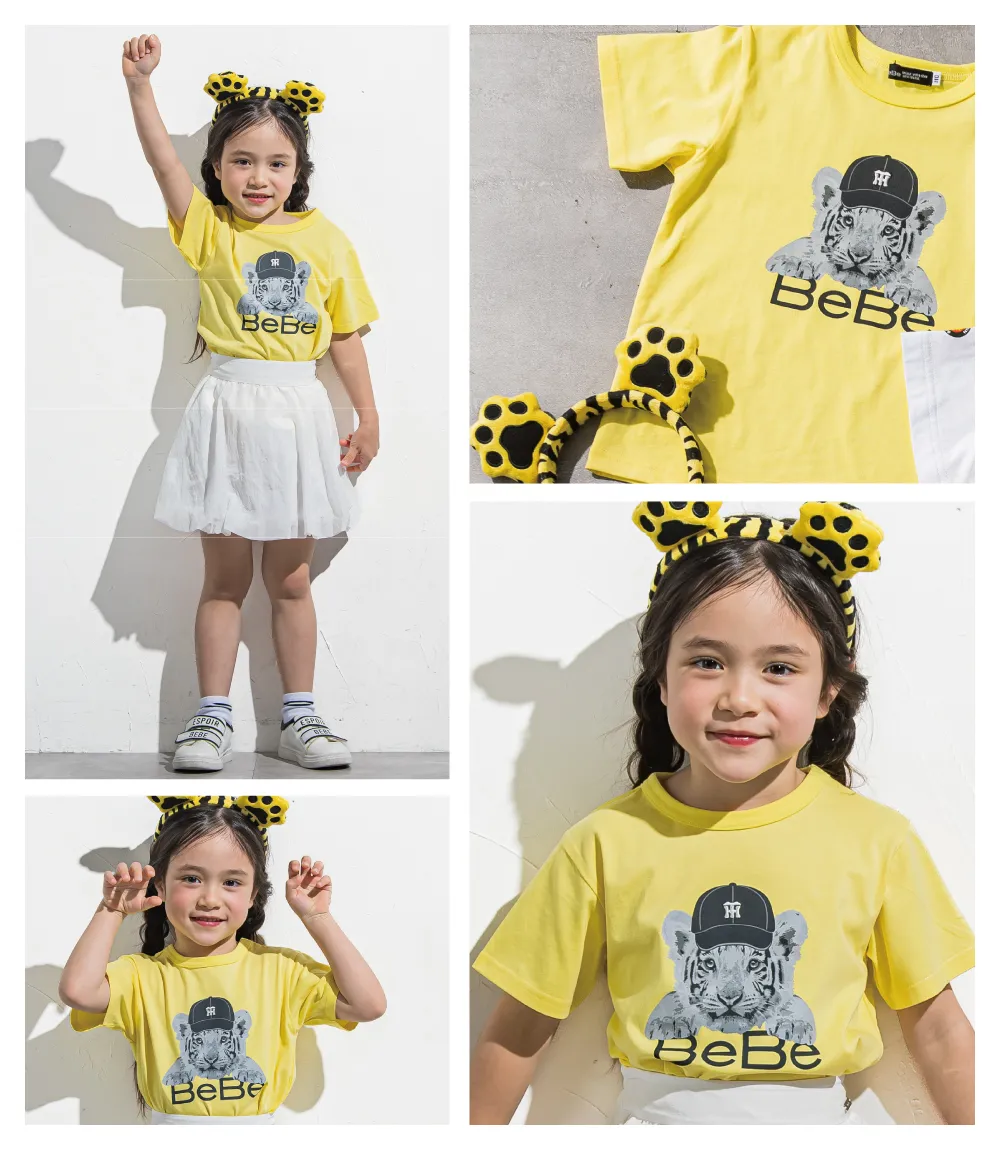 BeBeロゴから子トラが顔を出した可愛らしいBabyTigerプリントTシャツ