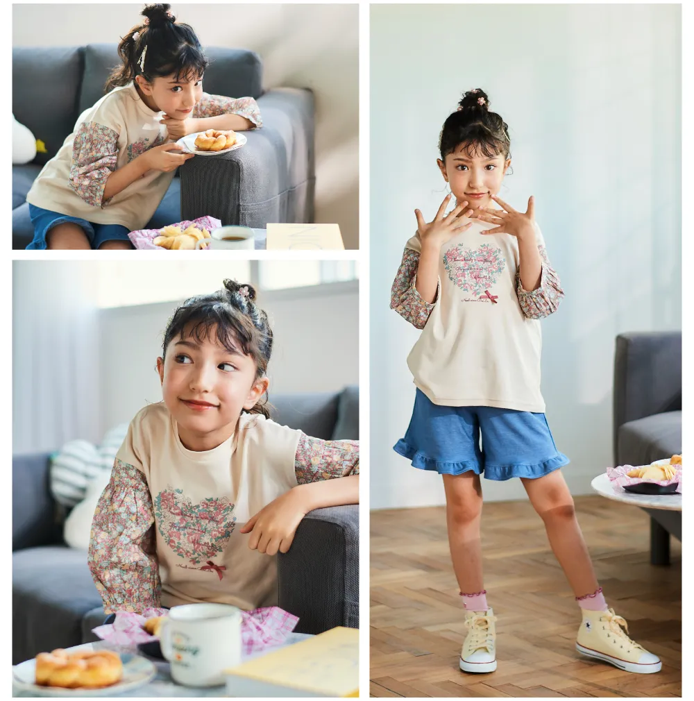 リリアナ着用、Noeil aime BeBe（ノイユ エーム ベベ）のロゴTシャツとドット柄パンツのアイテム詳細