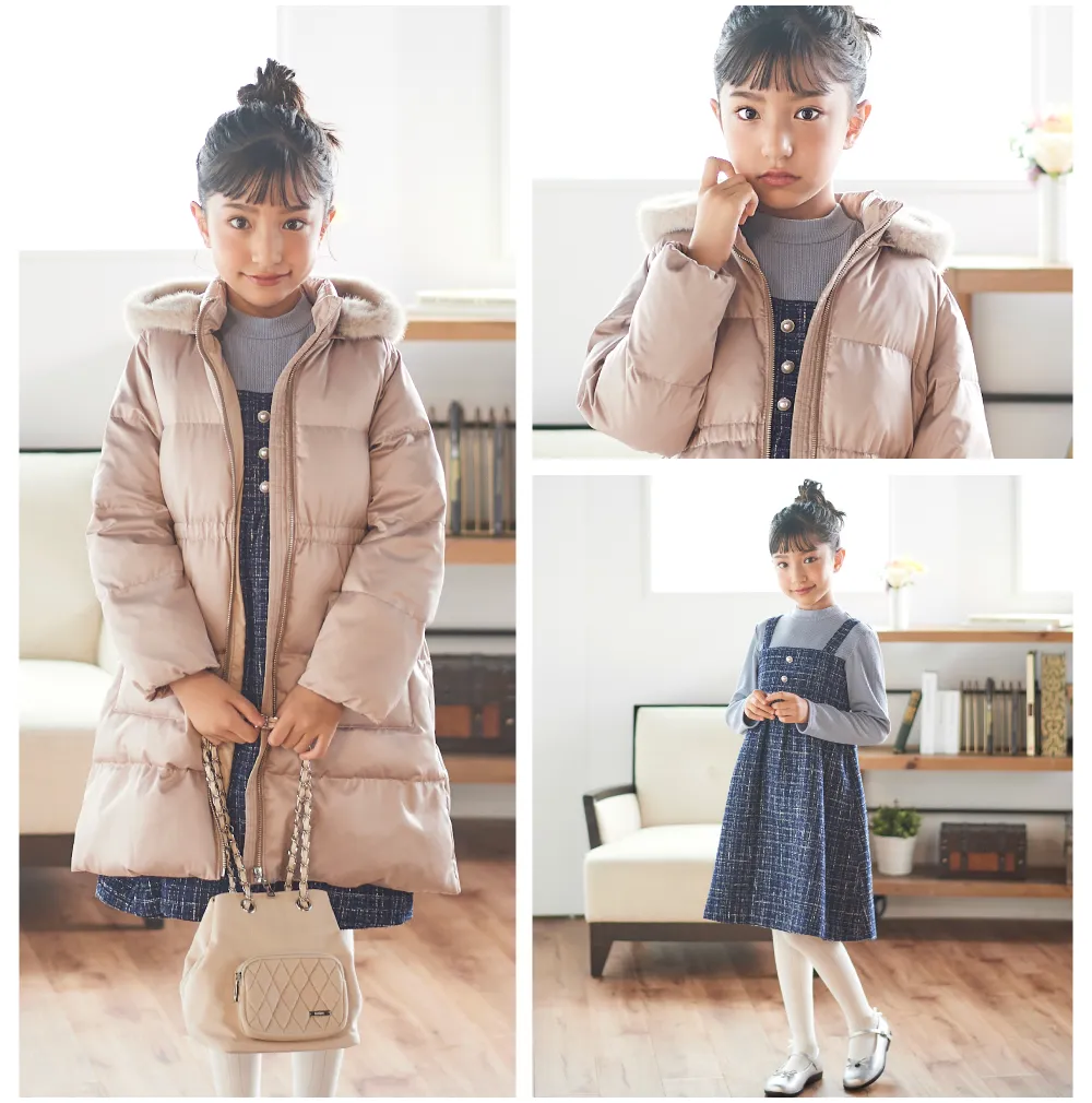 BeBe（ベベ）2025年秋冬新作 ロゴTシャツとネイビーのジャンパースカートのアイテム詳細