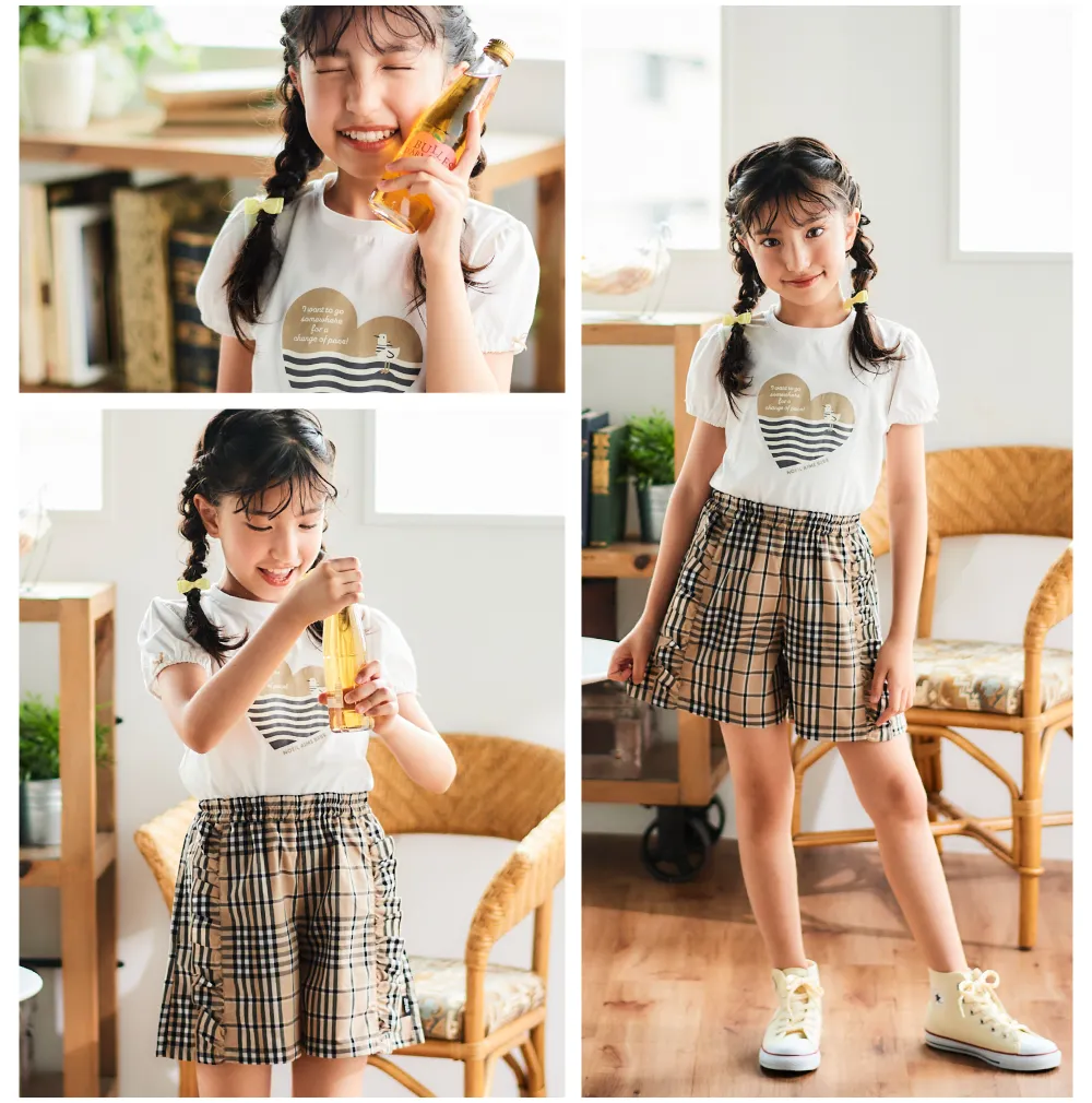Noeil aime BeBe（ノイユ エーム ベベ）リリアナ 2025年春夏 女の子向けコーディネート例2着用アイテム詳細：ロゴTシャツ、ドット柄パンツ